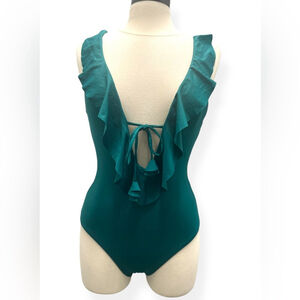 Rebecca Virtue Socialite Teal Plunge Bathing‎ Suit Size Small Glam Old Hollywood